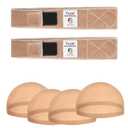 2 Pack Wig Grip Band - Velvet Wig Grips Adjustable Headband Stay Put No Slip Edge Saver (Beige+4 pcs Wig Cap)