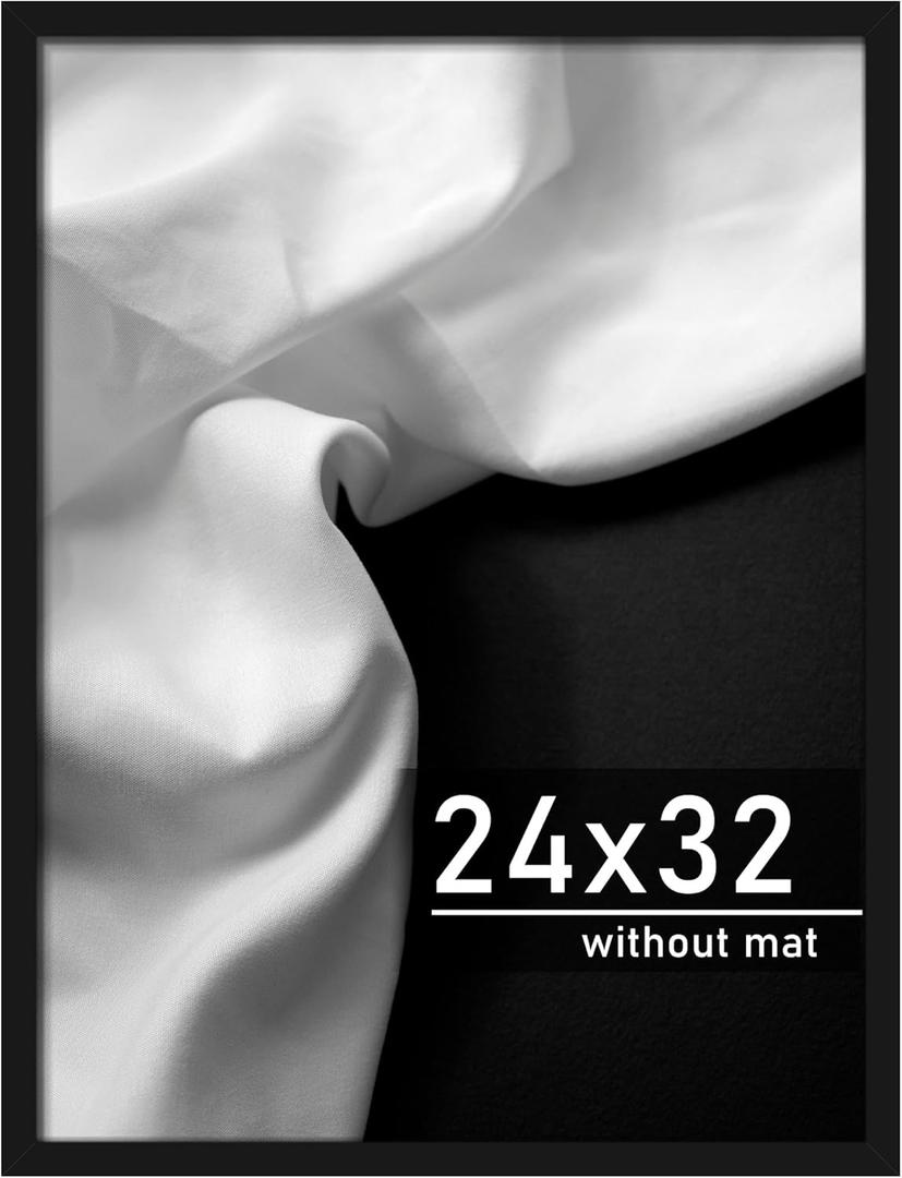 Picrit 24x32 Poster Frame, Black Engineered Wood Picture Frame for Horizontal or Vertical Wall Mounting and Displaying Artwork Photos, 1 Pack