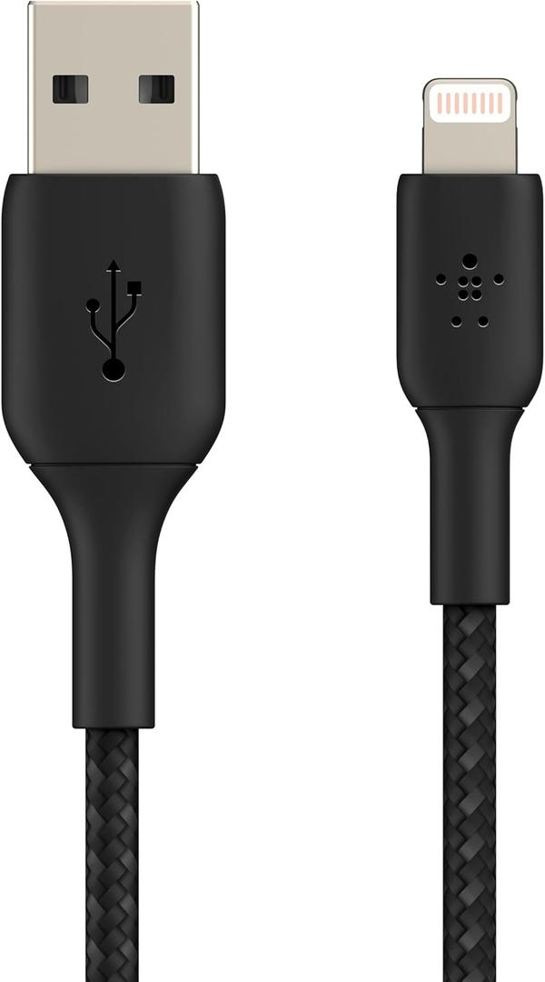 Belkin BoostCharge Braided Lightning Cable - 3.3ft/1M - MFi Certified Apple iPhone Charger USB to Lightning Cable - iPhone Cable - iPhone Charger Cord - Apple Phone Charger - Black, 3.3 Feet / 1 Meter