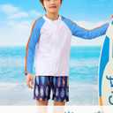 Boys Two Piece Swim Set Zipper Rash Guard Swimsuits Long Sleeve Bathing Suit for 4-12 Years (5-6 Years, Light Blue Paddleboard)
