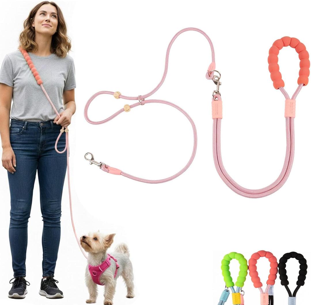 Hands Free Dog Leash for Small Medium Large Dogs, Single or Double Dog Leash with Adjustable Length Split Leads and Padded Handles (Blush) One Dog