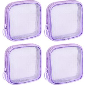 3 x 4 Pieces Mini Zipper Nylon Mesh Pouch, Mesh Cosmetic Bags Makeup Bags, Multipurpose Travel Toiletry Bags for Office Supplies and Travel Accessories (Purple, S)