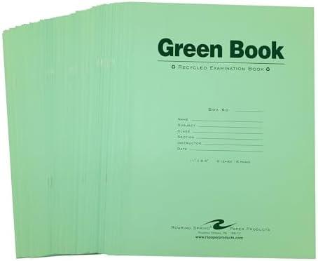 ROARING SPRING Recycled Green Exam Book, 8 Sheets/16 Pages, 11" x 8.5", Wide Ruled with Margin, Pack of 50