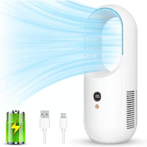 12.99" Portable Bladeless Desk Fan, Rechargeable Small Personal Cooling Table Fan with 6 Speed ​​Modes, Quite Fan with LED Panel for Bedroom, Home, Office (5.4*5.4*13.4in) White