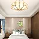 MIXL- Mid Century Brass Semi Flush Mount Ceiling Light,6-Light LED Brass and Glass Ceiling Chandelier,Frosted Glass Shade Modern Light,Close to Ceiling Light Decorative for Bedroom Living Room (23.6 inches)