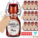 Vesici 12 Sets Swing Top Glass Bottles Set Amber Homemade Vanilla Extract Bottles Vanilla Extract Jars for Christmas DIY Crafts (2 Oz)