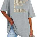 Baseball Shirts for Women Oversized Game Day Sports Fan Shirt Baseball Mama Puff and Glitter Short Sleeve Tee (Gray, L)