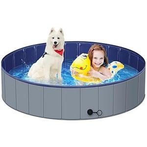 Dog Pool for Large Dogs, Kiddie Pool Hard Plastic, Dog Bathtub Portable, Foldable Pool for Dogs Slip-Resistant (Dark Gray, L-47"x12")