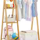 Small Clothes Racks,Kids Clothes Hanging Rack, Bamboo Wood Clothing Garment Rack with Shelves, Free Standing Corner Dress Costume Rack for Small Place,Bedroom,Bathroom, Portable