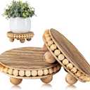 HouseJoy 2Pcs Wood Risers for Display Decorative,Round Beaded Riser Distressed for Decor ,Wooden Farmhouse Coasters Mini Cake Stand Plant Stand,Rustic Pedestal Stand Decor Display Risers for Tiered