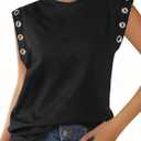 Remidoo Women's Cap Sleeve Tank Tops Loose Fit Grommet Punk Sleeveless Shirts Black X-Large (Black, XL)