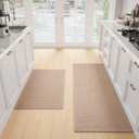 SUMLANS Kitchen Mat Set of 2 PCS, Cushioned Non Slip Rugs for Kitchen Floor, Absorbent Runner Comfort Standing Mats Washable for Kitchen, Office, Home (Camel, 17.3"x47"+17.3"x30")