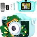 Kids Camera Toys with Green Dinosaur Camera for Kids,Cute Portable Little Boys Gifts Kids Camera Toys for 3-12 Years Old Boys,Selfie Camera for Kids (Green - Dinosaur)