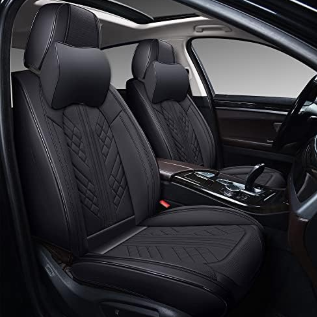 GXT Deluxe Faux Leather Full Coverage Car Seat Cover Anti-Slip Universal Fits for Sedans SUV Pick-up Truck with Headrests,Interior Accessories(Black)