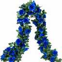2 Pack (16FT) Artificial Rose Vine Fake Flowers Garland Hanging Silk Rose Ivy Plants Vine for Father's Day,Wedding Arch Party Garden Home Aesthetic Art Dcor (Royal Blue)