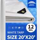 RAINDEWAY 12 Mil Heavy Duty White Tarp 20x20 Feet, UV Resistant, Waterproof, Weatherproof Poly Tarp with Metal Grommets and Reinforced Edges