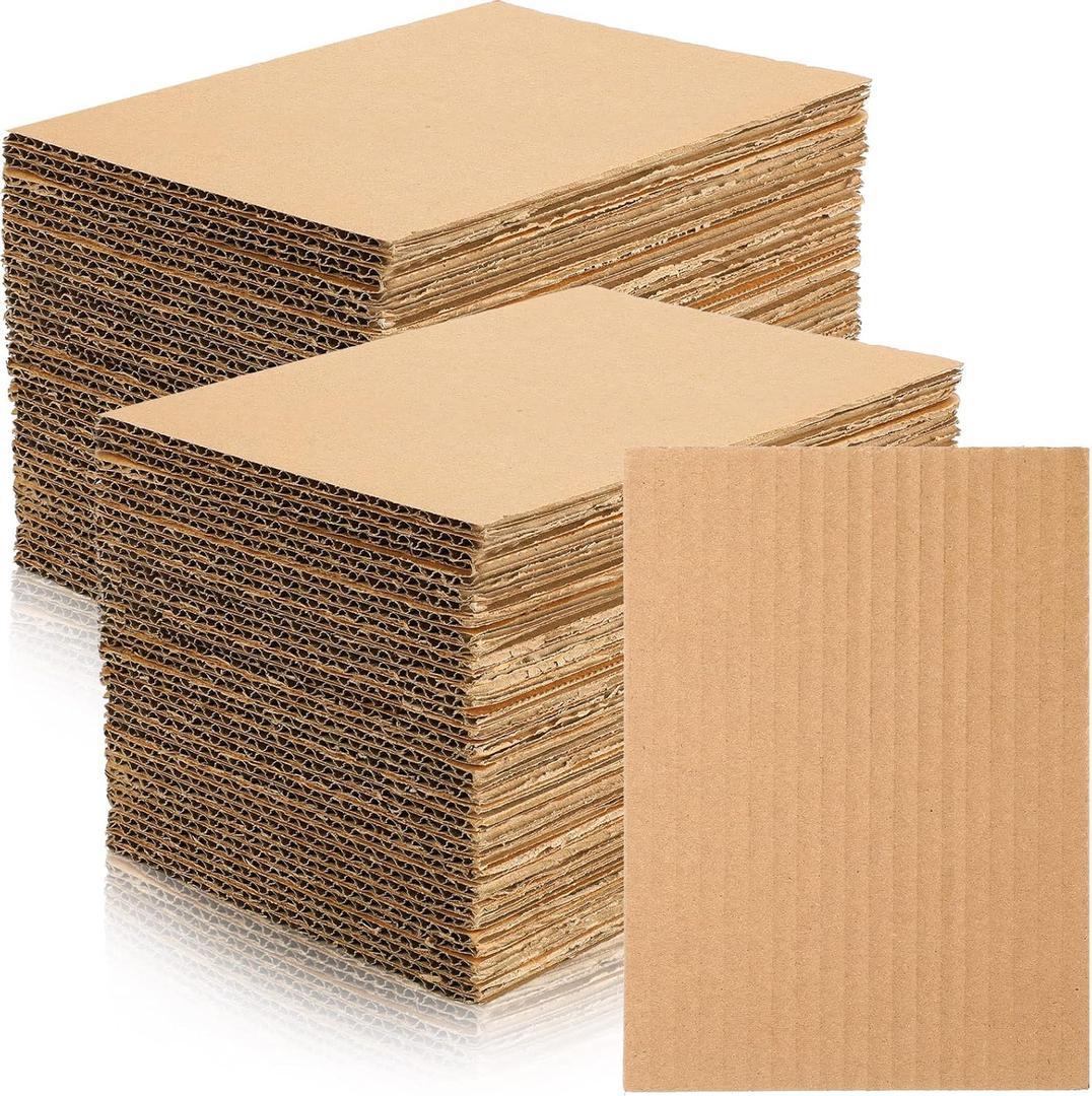 100 Pcs Corrugated Cardboard Sheets Set Corrugated Packaging Pads Paper Flat Cardboard Filler Inserts Sheet Pads Rectangle for Delivering Packing Separators Art Crafts Supplies (Brown, 5 x 7 Inch)