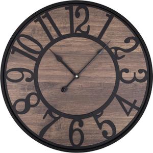 LEIKE Large Wall Clock,Non Ticking Silent,Battery Operated Big Round Modern Wood Wall Clocks for Living Room, Bedroom,Dinning Room,Farmhouse,Office, Retro Home Decor-20 Inch/50CM-Black-Arabic Number