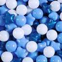 Realhaha Ball Pit Balls 50 100 200 500, Star Shapes for Babies Kids Playpen Plastic Balls for Babies Ball Pool Puppy Playballs (Peal Blue Blue White)