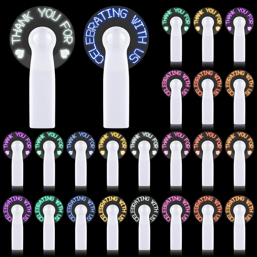 24 Pcs Mini Portable Handheld Fans Bulk For Guest LED Battery Powerful Fan Small Personal Fans Thank You For Celebrating With Us Gifts for Summer Beach Wedding Baby Shower Party Favors (24, White)