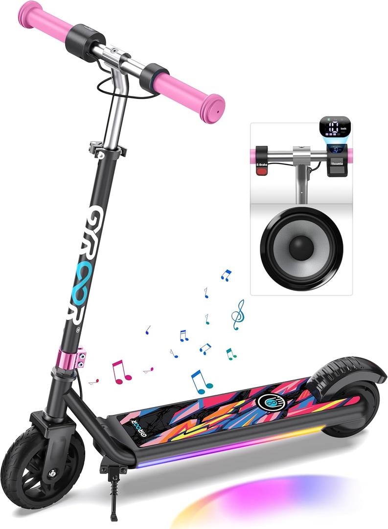 Gyroor H30 Max Electric Scooter for Kids, LED Dispaly, 150W Powerful Motor, Dual Brake System, Adjustable Height and Speed, Best Presents for Kids (H30Max-Pink)