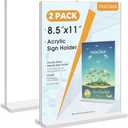 MaxGear Acrylic Sign Holder 8.5x11 Inches 2 Pack, Double Sided Clear Display Stand Table Top Paper Holder, Vertical Menu Flyer Stand, Plastic Frame for Stores, Restaurants, Hotels, Office, Set of 2