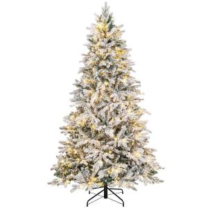 7 ft. Pre-Lit Snow Flocked Hinged Artificial Christmas Tree with 300 LED Light