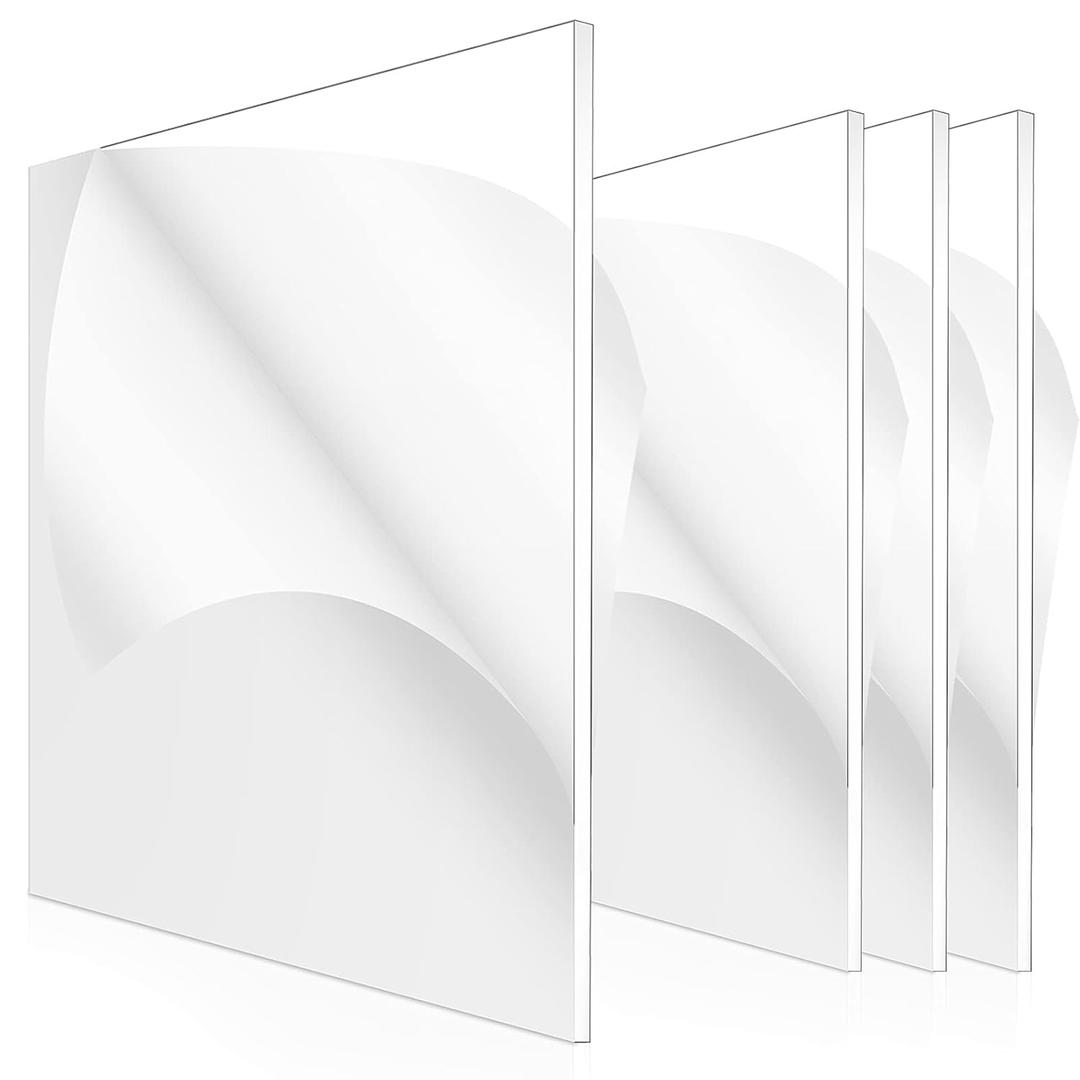 Outus 4 Pcs 12 x 12 Inch Clear Acrylic Sheet 1/16 Inch Thick Transparent Acrylic Sheet Clear Plastic Panel Cast Glass Sheets for DIY Handcraft Decor Picture Frame Paintings Display Art Craft