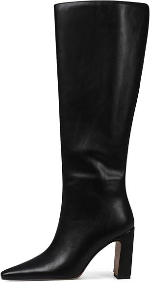 Lovee Cosee Knee High Boots for Women Square Toe Chunky Heeled Boots with Side Zipper Fashion Dress Elastic Tall Boots, Size 8