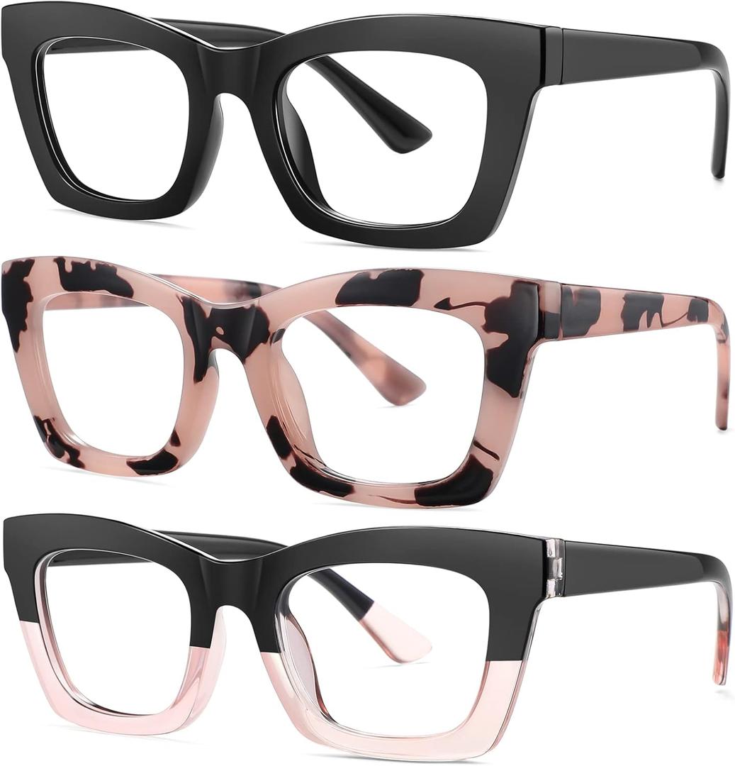 Okany Blue Light Blocking Glasses for Women Men Fashion Computer Screen Gaming TV Phones Anti Eyestrain & UV Glare Glasses 3 Pack (3 Pack Black + Leopard + Black Pink)