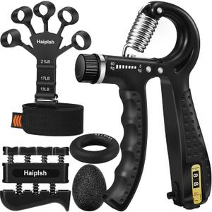 Grip Strength Trainer Kit (5 Pack) with Finger Exerciser, Hand Grip Strengthener, Hand Extension Exerciser, Stress Relief Ball and Forearm Workout Ring for Muscle Building and Injury Recover, Silicone