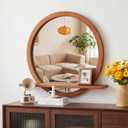 Vercraft 20 Inch Round Wall Mirror with Shelf Solid Wood Frame Rustic Circle Mirror Handcrafted for Entryway Bathroom or Living Room Decorative (Brown)