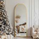 Antok 56" x15 Arched Full Length Floor Mirror, Gold Aluminum Frame, Free Standing/Wall Mount/Leaning for Bedroom, Living Room, Dressing Room