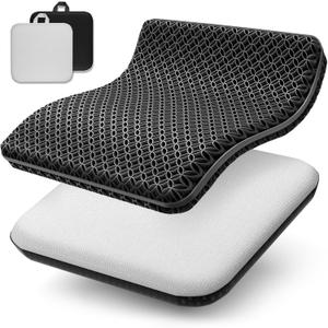 Seat Cushion, Gel Seat Cushion, Breathable Cool Suitable as Office Chair Cushion, Car Seat Cushion, Wheelchair Cushion, Large Size, Strong Support, Relieve Sciatica and Backache, 2 Anti-Slip Covers
