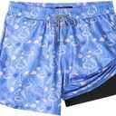 Mens Swim Trunks with Compression Liner, Men Bathing Suit Men's Swimming Trunks 5.5 inch Inseam Lavender Flamingo Board Shorts Swimwear, 4 Way Stretch Beach Shorts Quick Dry with Zipper Pockets Size XL