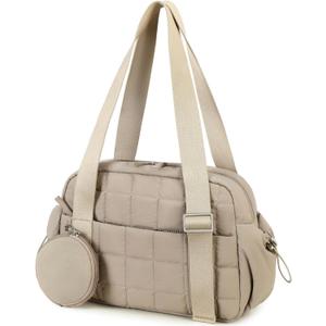 CAMTOP Mini Gym Bag for Women, Small Gym Tote Bag Puffy Quilted Sports Duffel Bag with Wet Compartment and Coin Purse Duffel Bags Dance Yoga Workout Bag for Gifts (Camel, Mini-12.6")