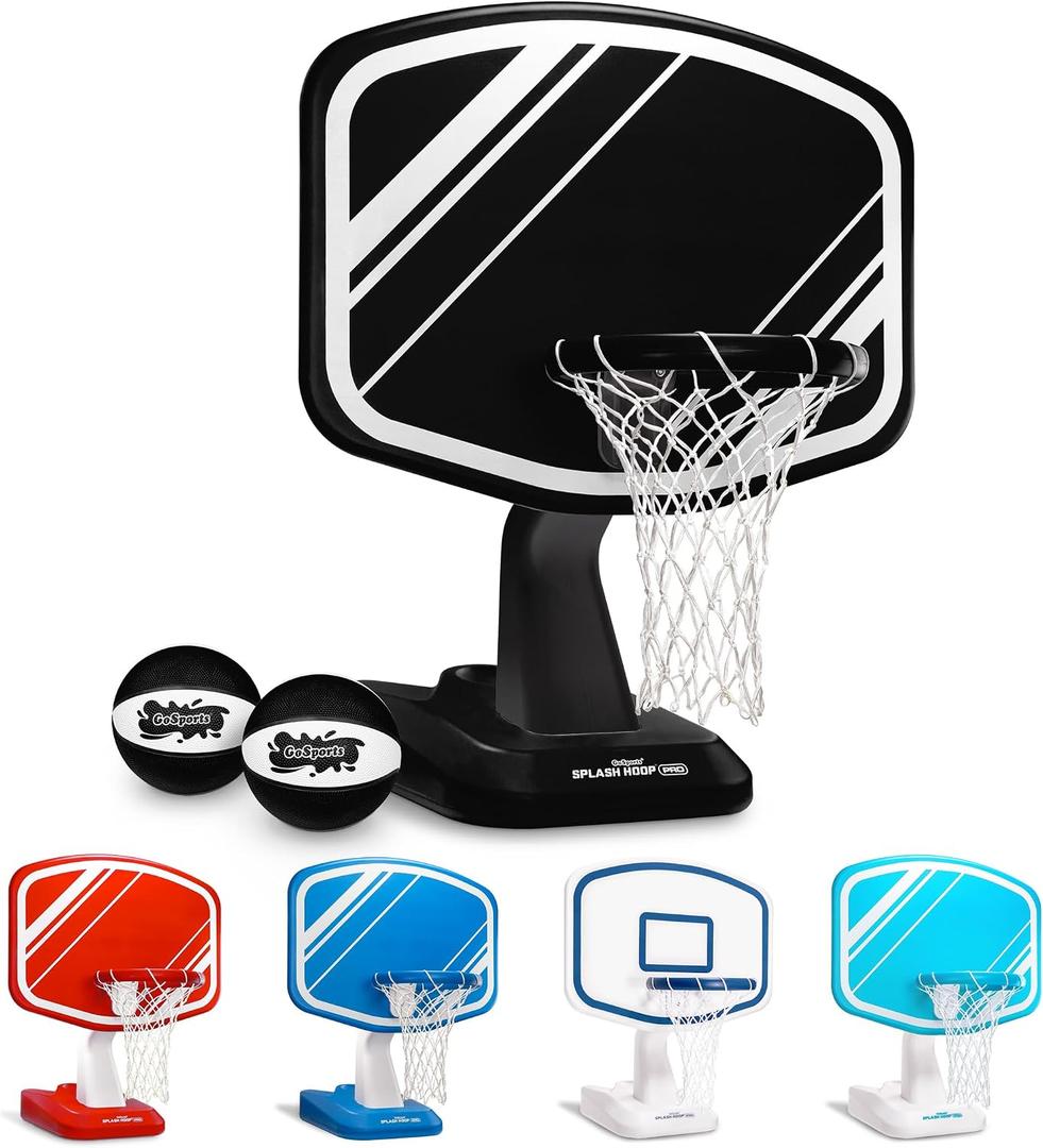 GoSports Splash Hoop PRO - Choose Your Color - Swimming Pool Basketball Game, Includes Poolside Water Basketball Hoop, 2 Balls and Pump