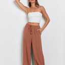 ANRABESS Womens Linen Palazzo Pants Summer Flowy Wide Leg Drawstring Casual Trousers with Pockets Beach Vacation Outfits Large Rust (Orange, L)