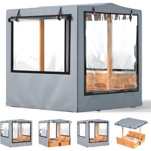 Sandbox Cover, 48”x48”x52”, Kid Sand Box Covers, Waterproof, UV Resistant, with Zippered Mesh Windows, Ideal for Backyard Wooden Sandbox, Windproof, Dustproof & Pet-Proof, Grey, Only Cover