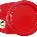 Red Plastic Plates 100 pcs Party Dessert Dinner Plates Disposable Heavy Duty for Party,Wedding, Valentines (7inch)