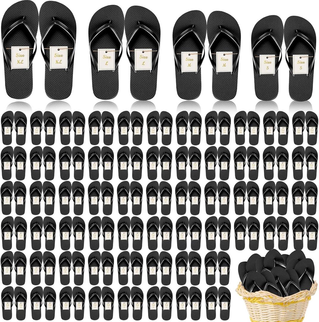 Unittype 72 Pairs Flip Flops Bulk for Wedding Assorted Size Sandals Pack Casual Slippers Flip Flops for Adults Women Men Wedding Bridal Shower Favors Hotel Travel Spa Pool Party Supplies (Medium, Black)