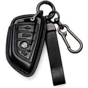 BMW Key Fob Cover Leather Case Lanyard Keychain Holder Key Fob Protector 230i 330i 430i 440i 530e 530i 540i 740i 745e 750i M2 M235i M240i M3 M340i M4 X1 X2 X3 X4 X5 X6 X7 accessories (Black)