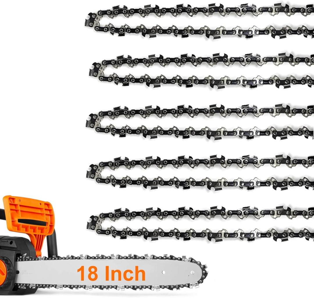5 Pack 18 Inch Chainsaw Chain 62 Drive Links 3/8" LP Pitch .050" Gauge Fits Poulan Pro 18 Inch Chainsaw Chain, Oregon, Echo, EGO AC1800, Craftsman, McCulloch, Remington, Kobalt and more