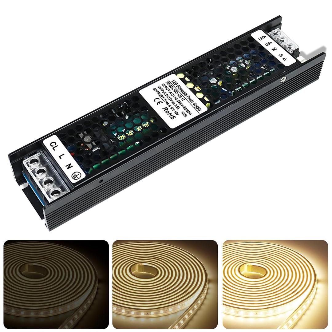 LED Driver 12V 100W Dimmable Triac/0-10V/1-10V Constant Voltage Power Supply, AC 110V to DC 12V LED Transformer for LED Strip, Cabinet Lights, Overload and Short Circuit Protection