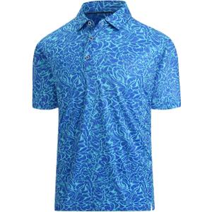 Hodaweisolp Golf Shirts for Men Dry Fit Print Moisture Wicking Performance Short Sleeve Polo Shirt (X-Large, Blue Wave)