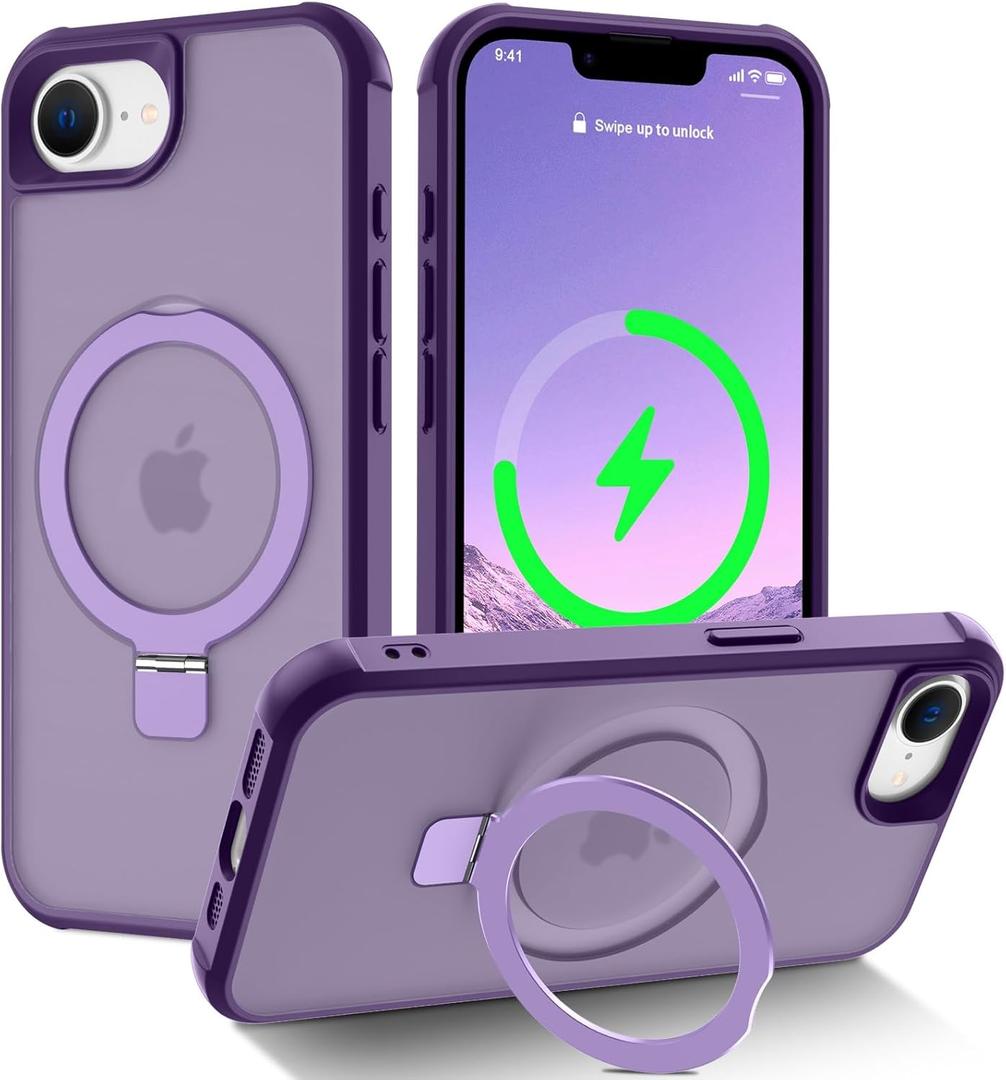 Hocase for iPhone 16e Case, with Magnetic Ring Stand [Compatible with MagSafe] [Military Grade Protection] Slim Shockproof Translucent Protective Phone Case - Purple