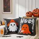 Volcanics Halloween Ghost Pillow Covers 20x20 Set of 2, Reversible Flip Sequin Boo Throw Pillowcases, Cute Spooky Halloween Decor for Couch Sofa Bed Living Room Kids Room
