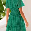 PRETTYGARDEN Womens 2026 Summer Short Dress V Neck Short Sleeve A Line Hollow Out Lace Ruffle Cute Casual Beach Party Dresses (Green, L)