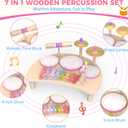 Toddlers Drum Set Toys for 1 2 3 Year Old Girls,Montessori Music Toy for Toddlers 1-3,Baby Drum with Xylophone,Musical Instruments Toy, Kids Birthday Gifts for Baby 18+ Months (Pink)
