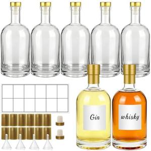 TBWIND 16oz Clear Glass Bottles with Cork, 7 Pack Clear 500ml Liquor Bottles, Thick Heavy Base Airtight Bottles for Beverages, Liquor, Whiskey, Oil, Vinegar, Wedding Favors & Crafts